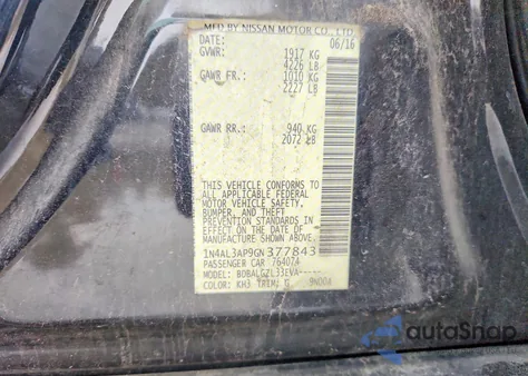 2016 Nissan Altima 2.5 z USA, uszkodzony, nr VIN 1N4AL3AP9GN377843